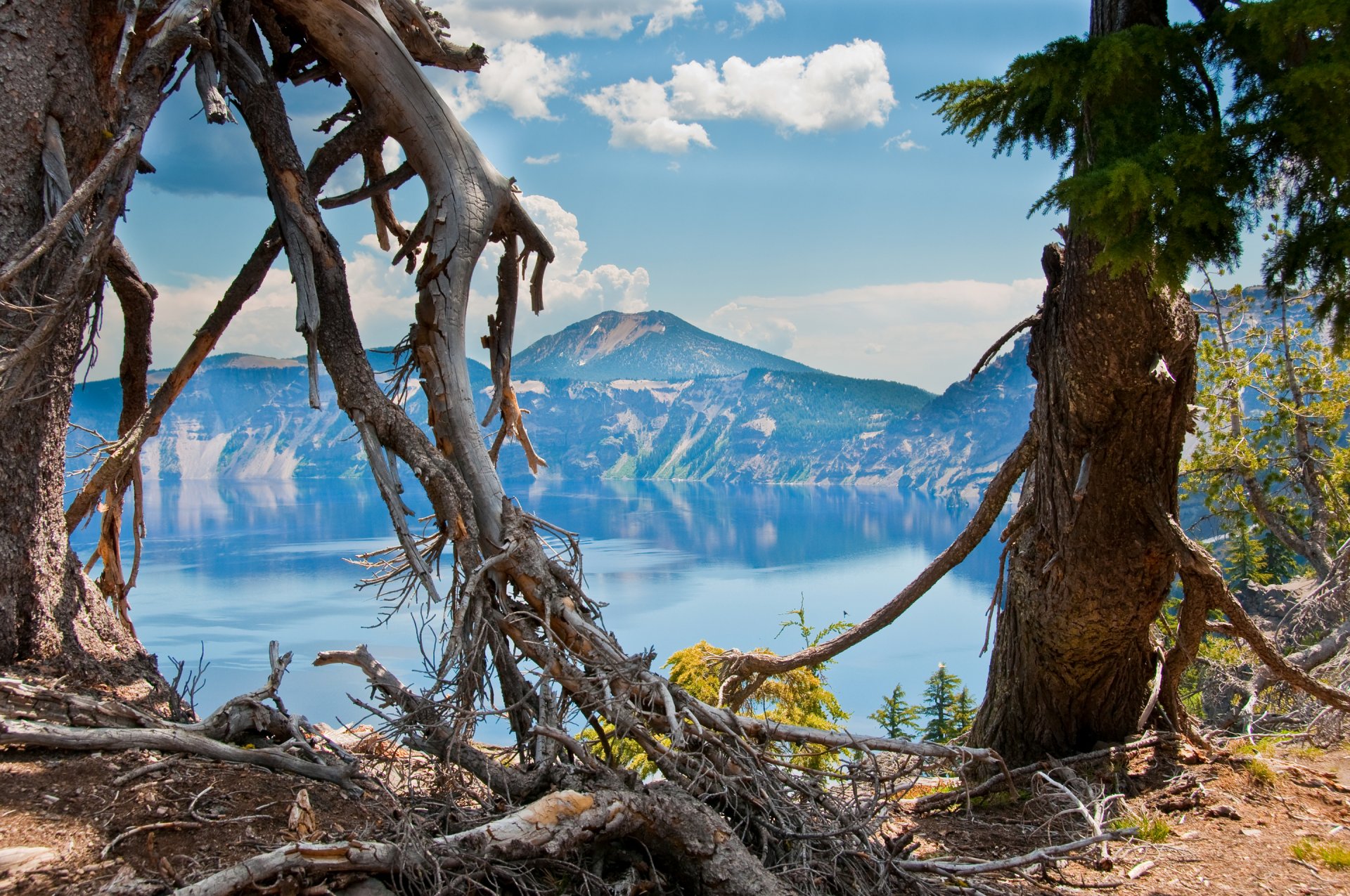 oregon ciel lac montagnes arbres nature cratère