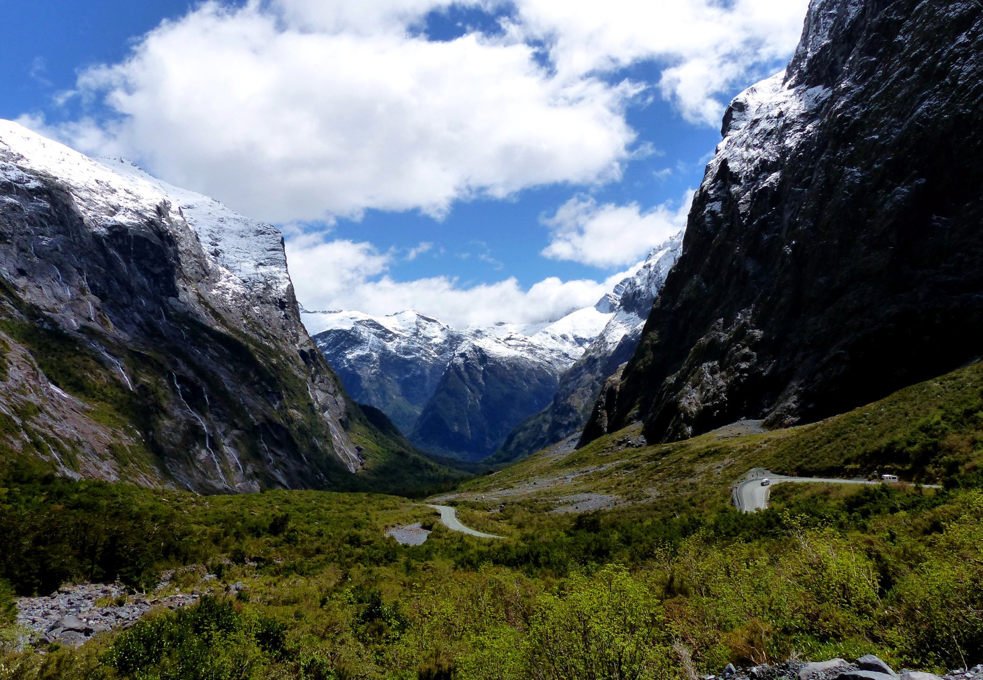 new zealand park mountain fiordland clouds grass nature photo