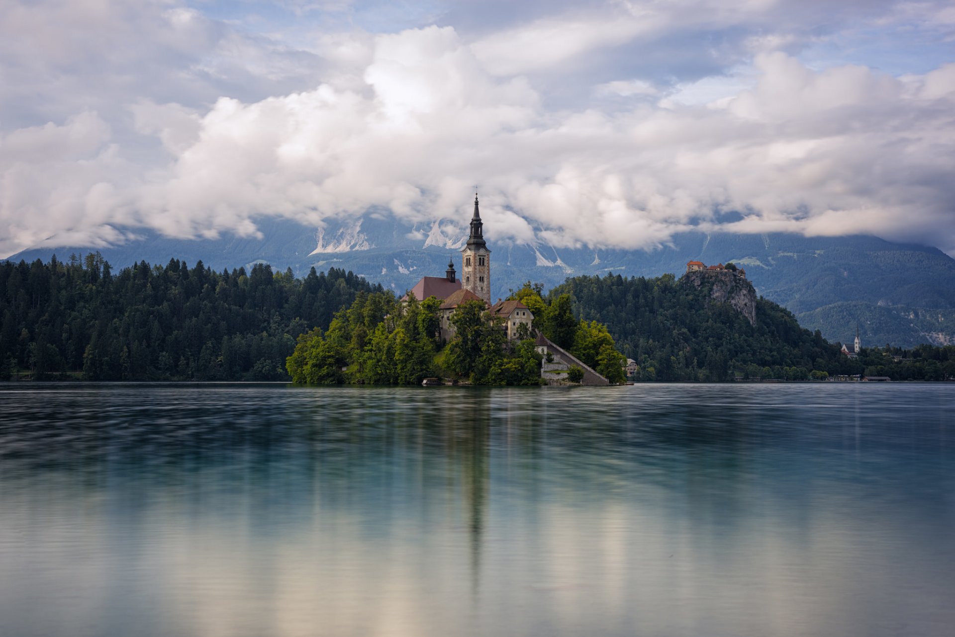 slovenia bled isola chiesa lago cielo nuvole