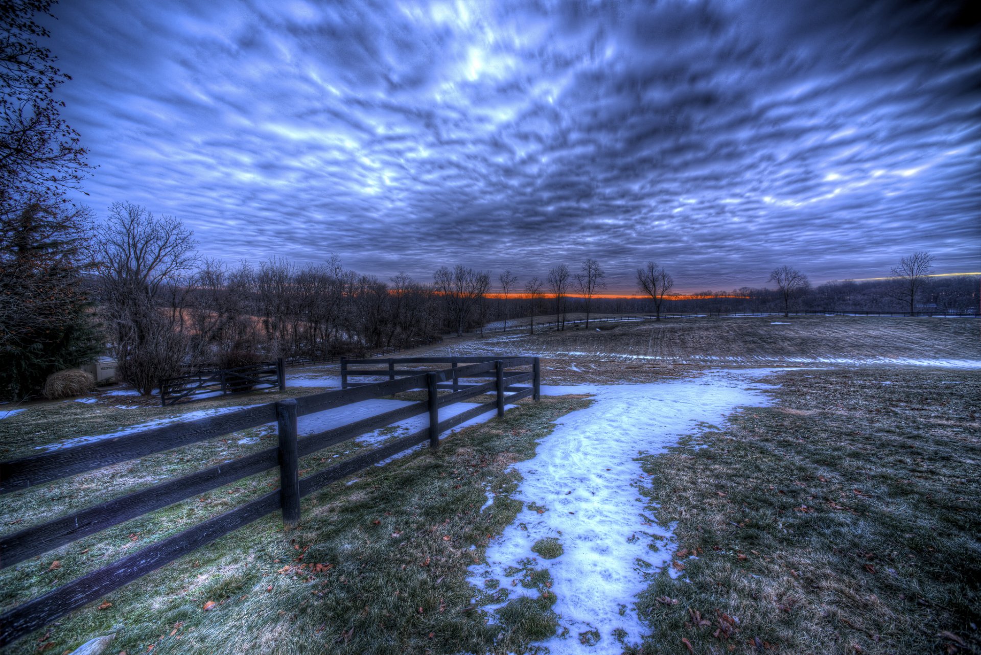 landscape nature tree snow fence sky