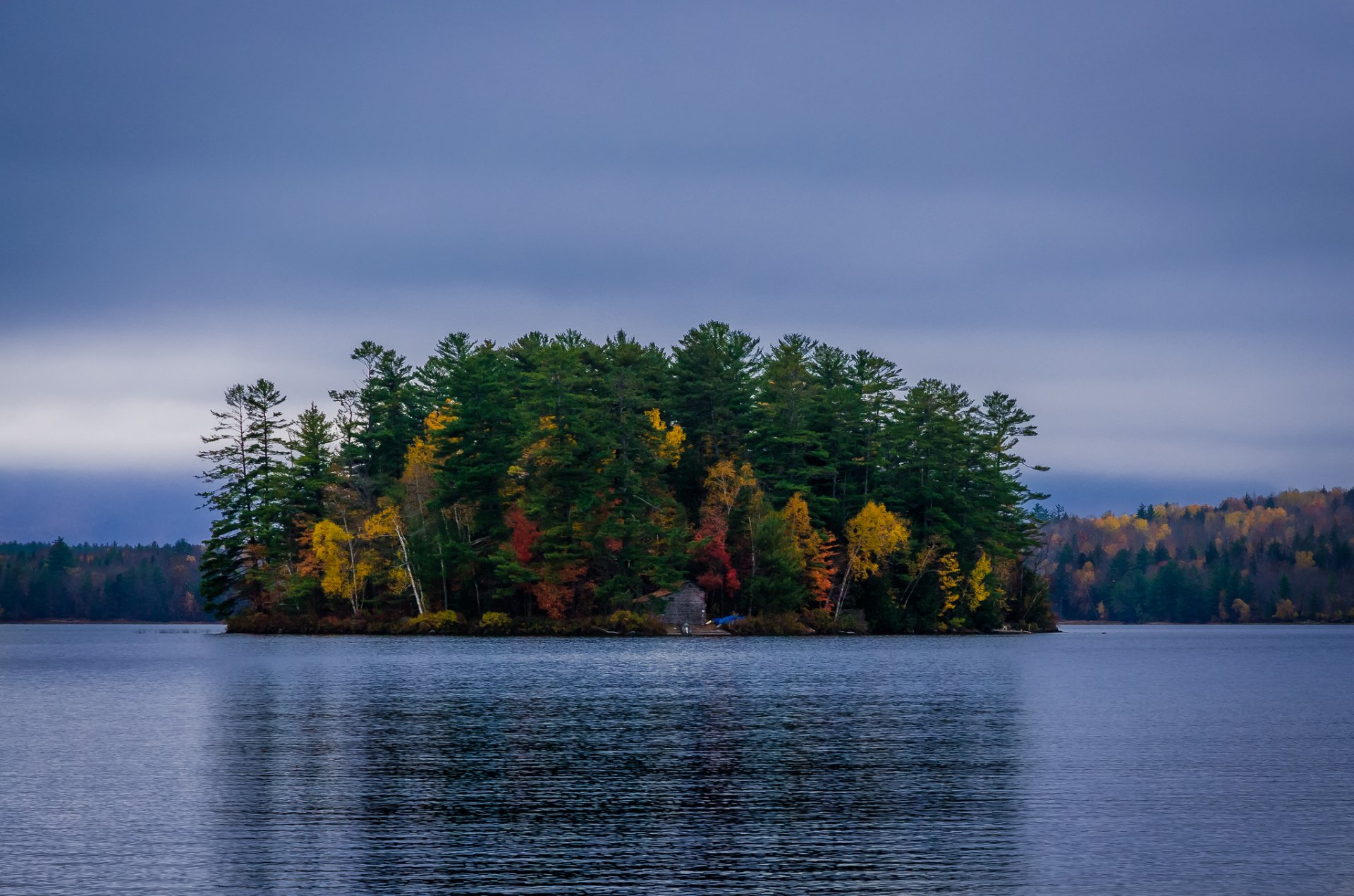 ky clouds lake forest island tree autumn