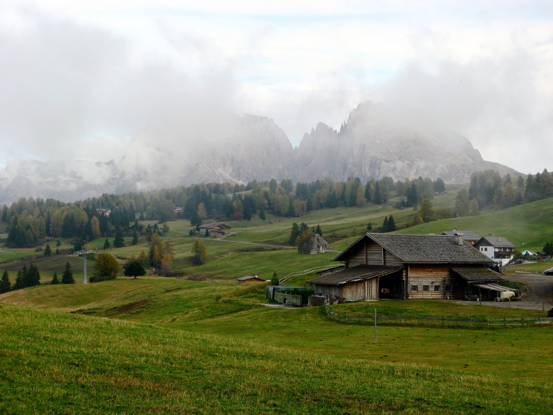 italy seiser alm of the field meadows mountain alps houses cloud