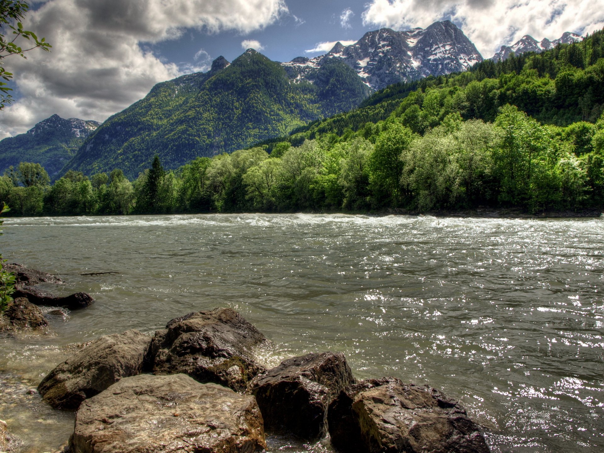 rzeka austria kamienie krajobraz salzach hdr góry las natura