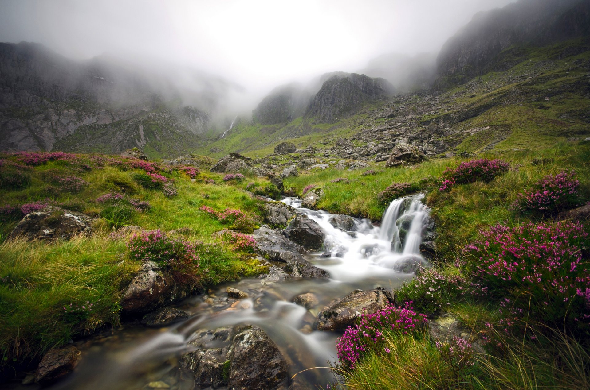 cwm idwala snowdonia national park snowdonia glyderau pays de galles angleterre vallée montagnes ruisseau brouillard