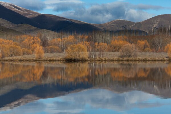 Landscape with the reflection of mountains in the lake