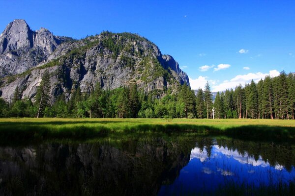 Mountains in the forest by the lake