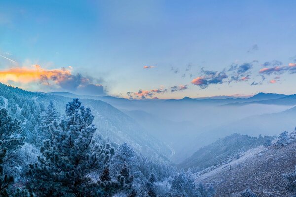 Panorama of the snowy ridge in Colorado