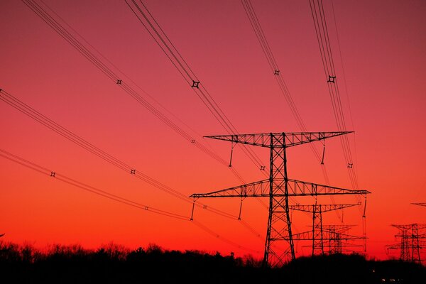 Stromleitung Himmel Glühen Silhouette