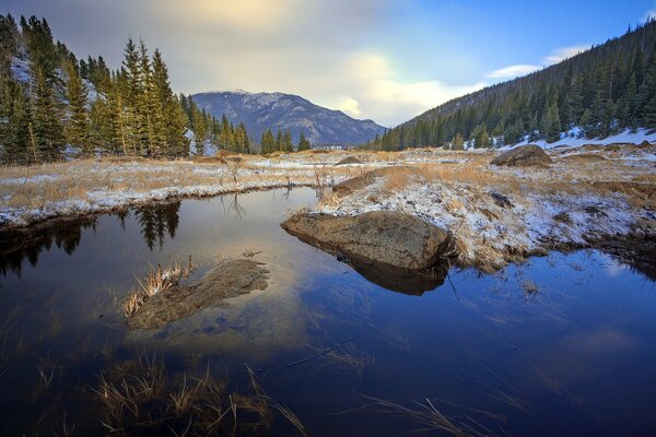 Landscape of lake mountains