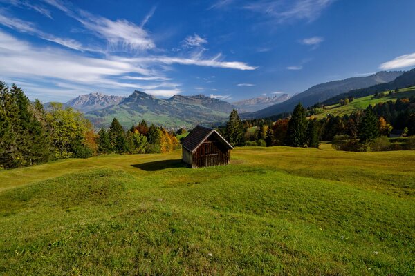 Maison dans les Alpes dans la Prairie