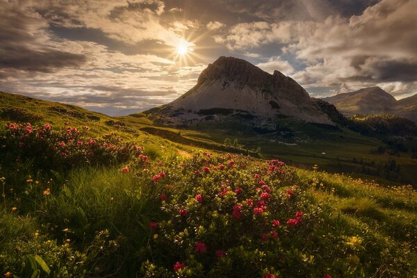 Beautiful landscape mountain and flood meadows