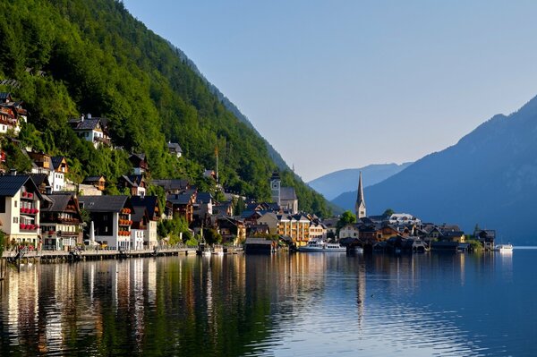 Houses on the shore of the walnut in Austria