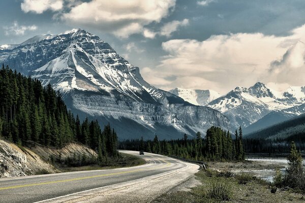 Mountain snowy landscape road