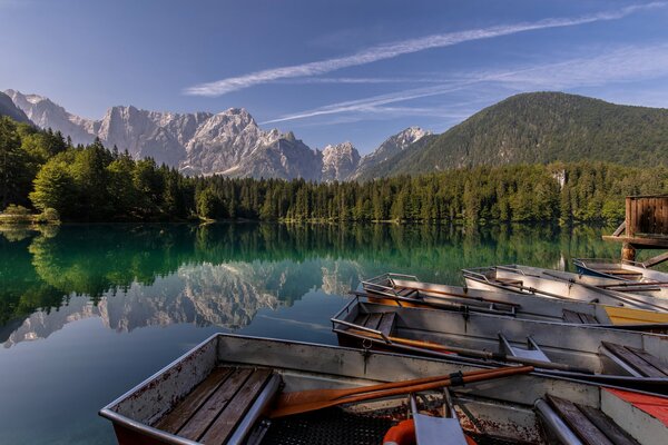 Reflet de la forêt et des montagnes dans le lac Fusine