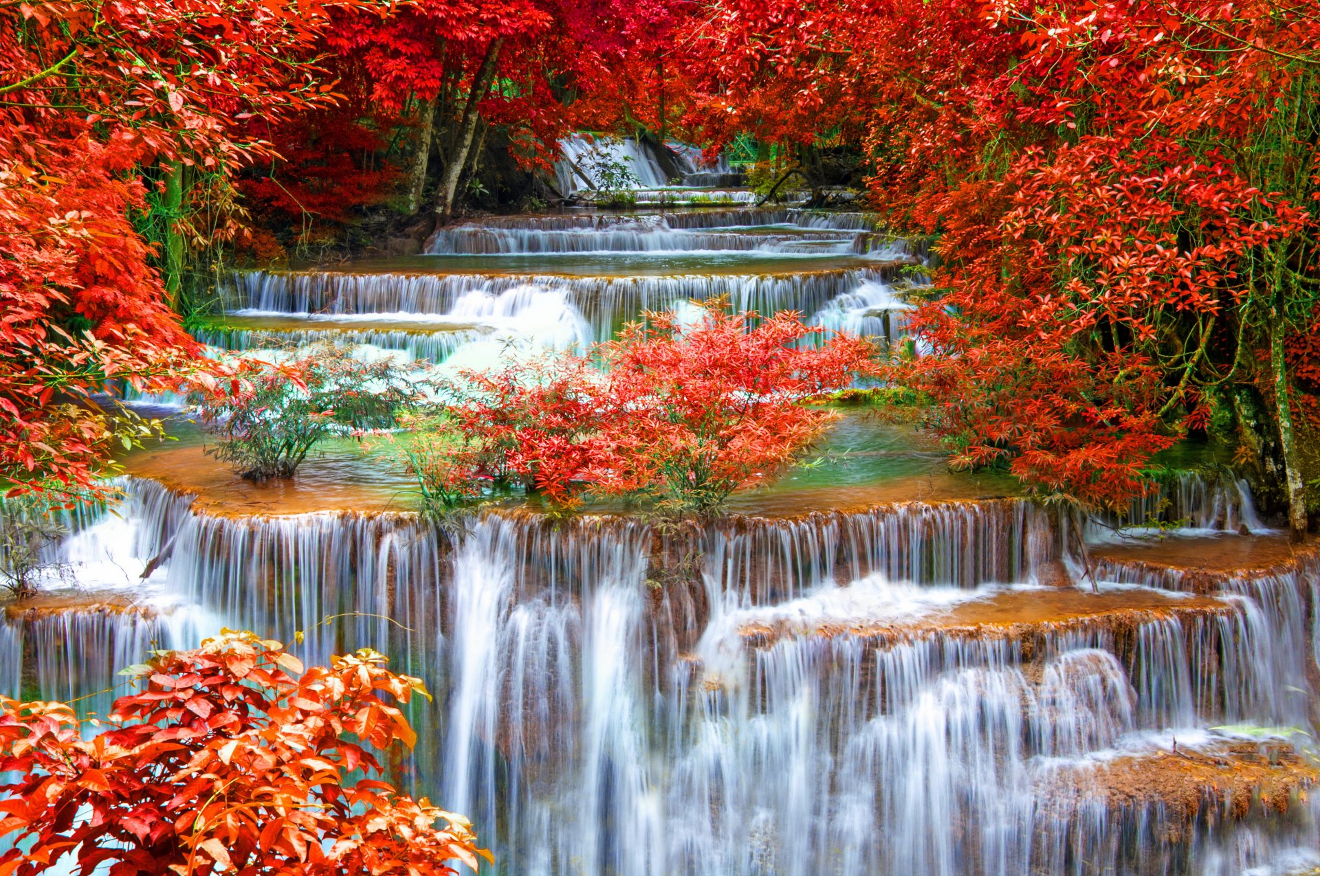 autumn waterfalls kanchanaburi province nature photo