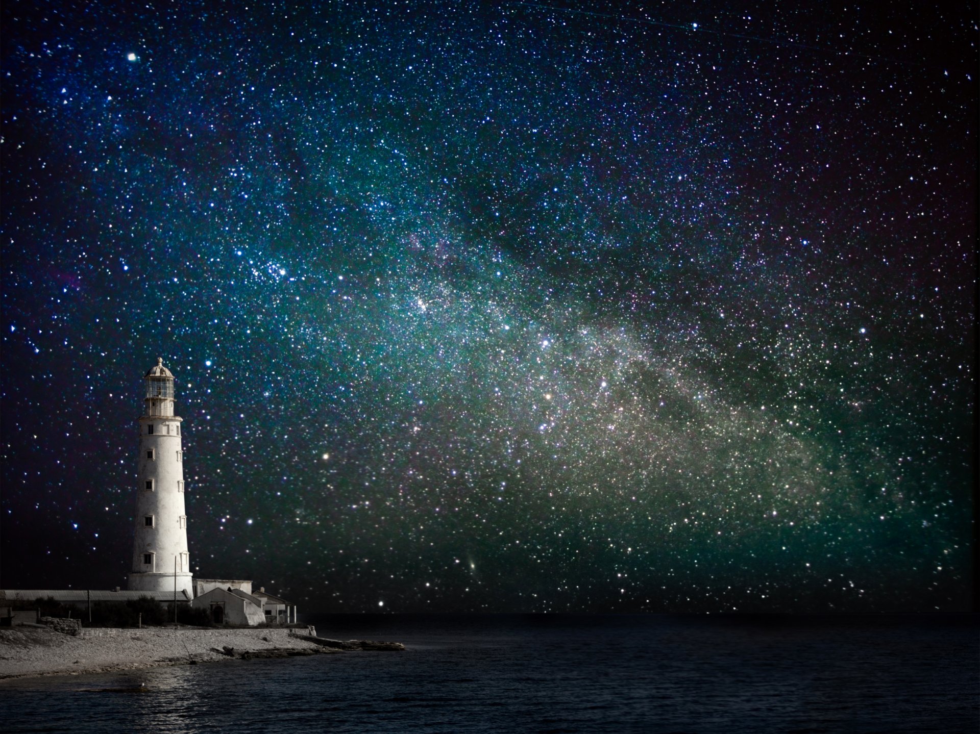 mar costa faro noche cielo estrellas vía láctea