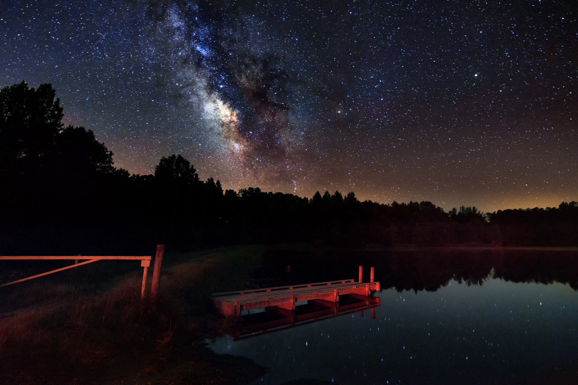 via lattea notte lago stelle foresta