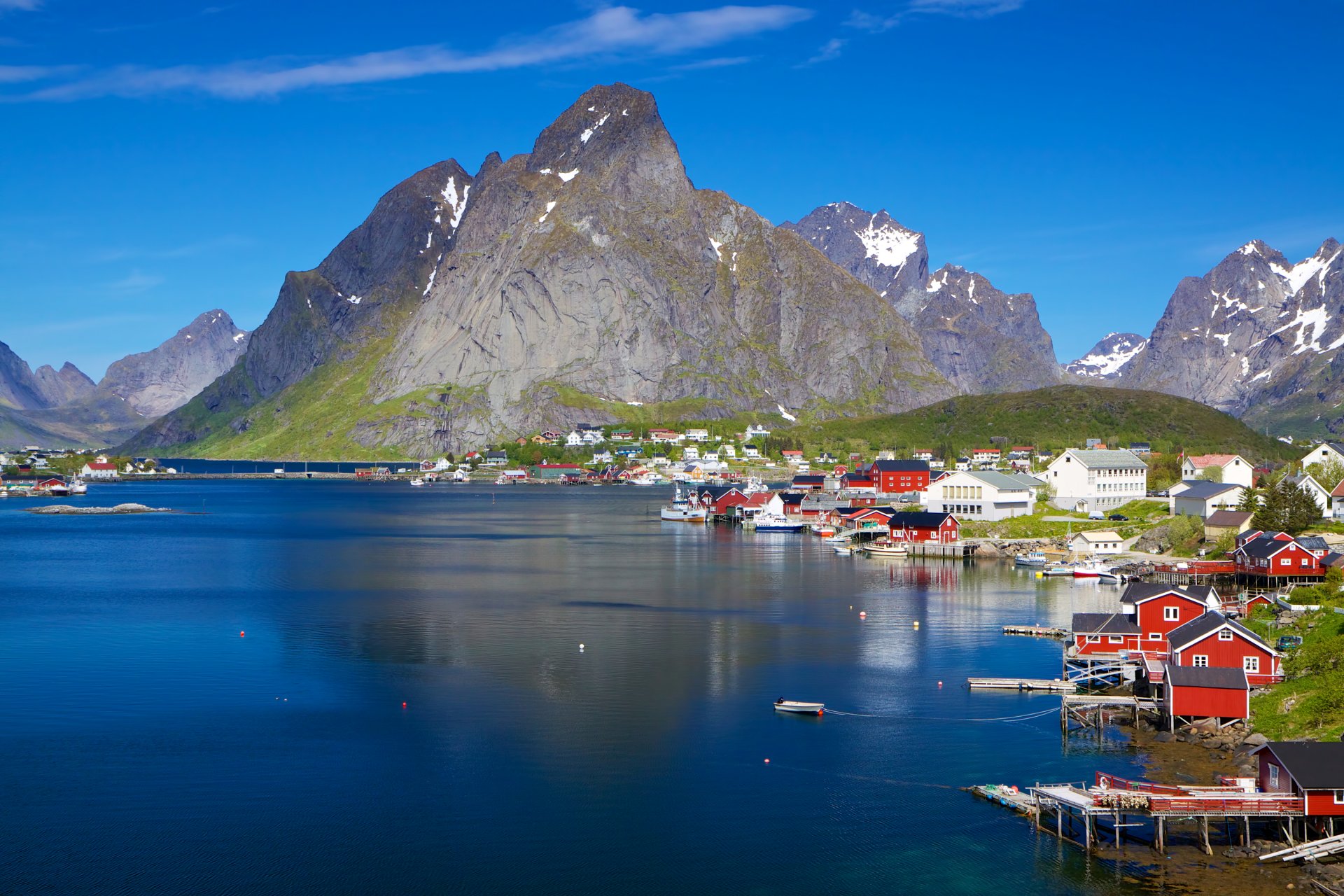 norway mountains sea coast town lofoten lofoten islands norwegian sea