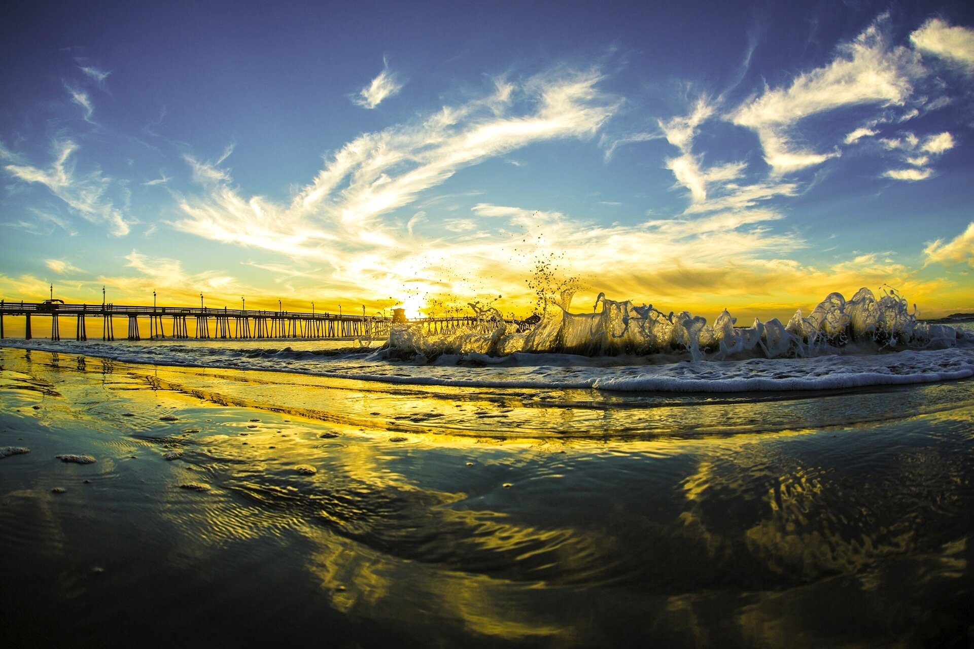 san diego california pacífico océano ola puente cielo nubes puesta de sol