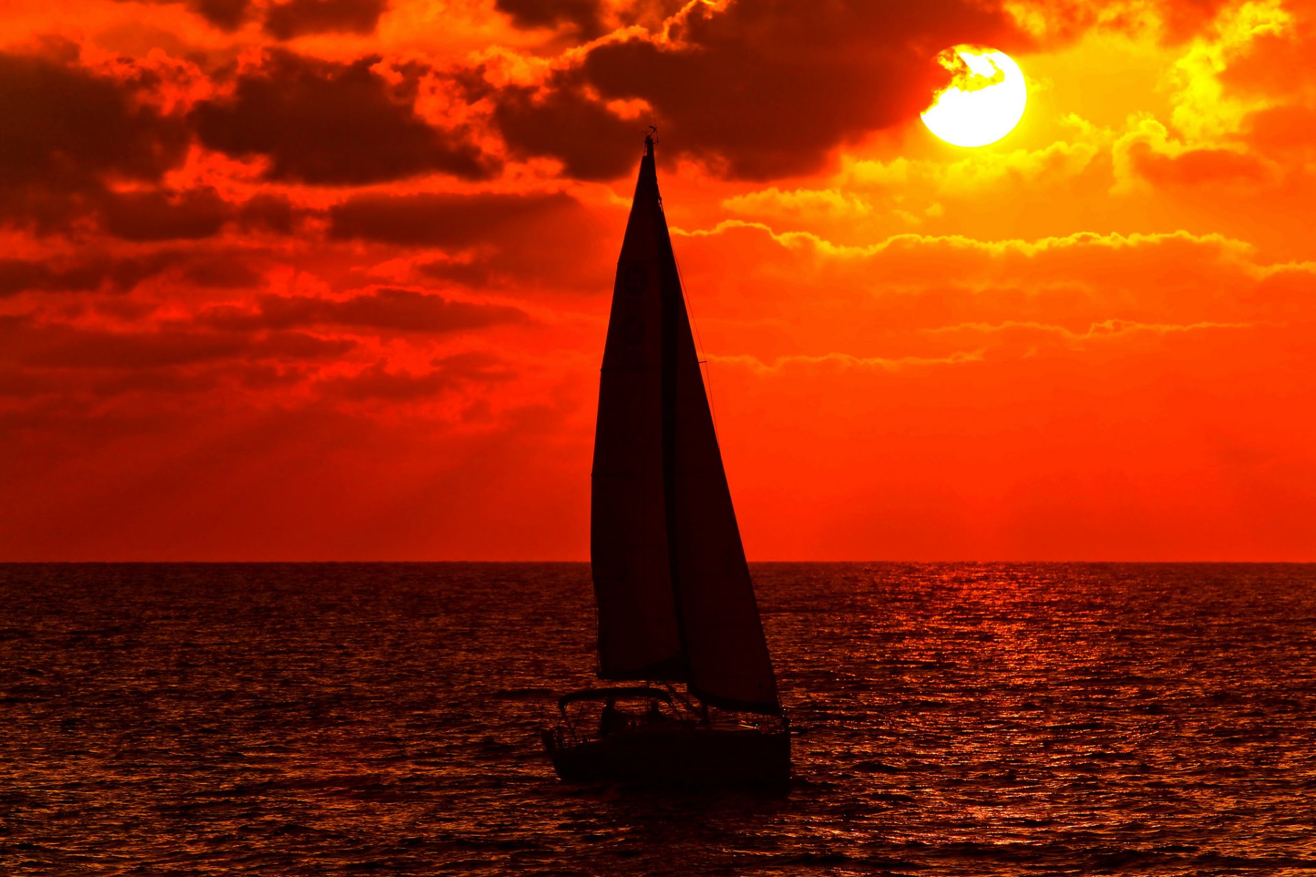 ciel nuages soleil coucher de soleil mer bateau yacht voile