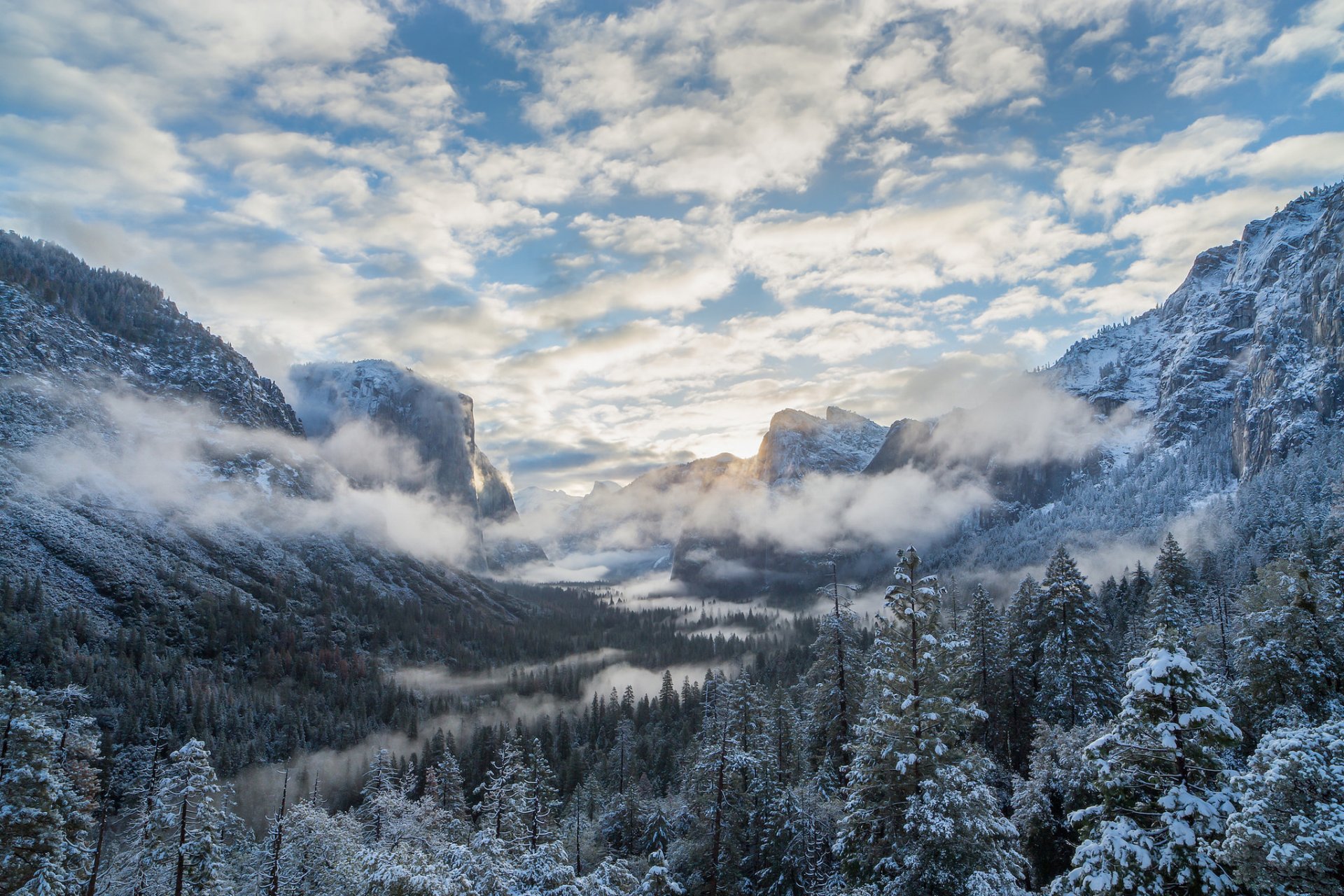 parque nacional de yosemite california sierra nevada yosemite montañas valle invierno bosque nubes