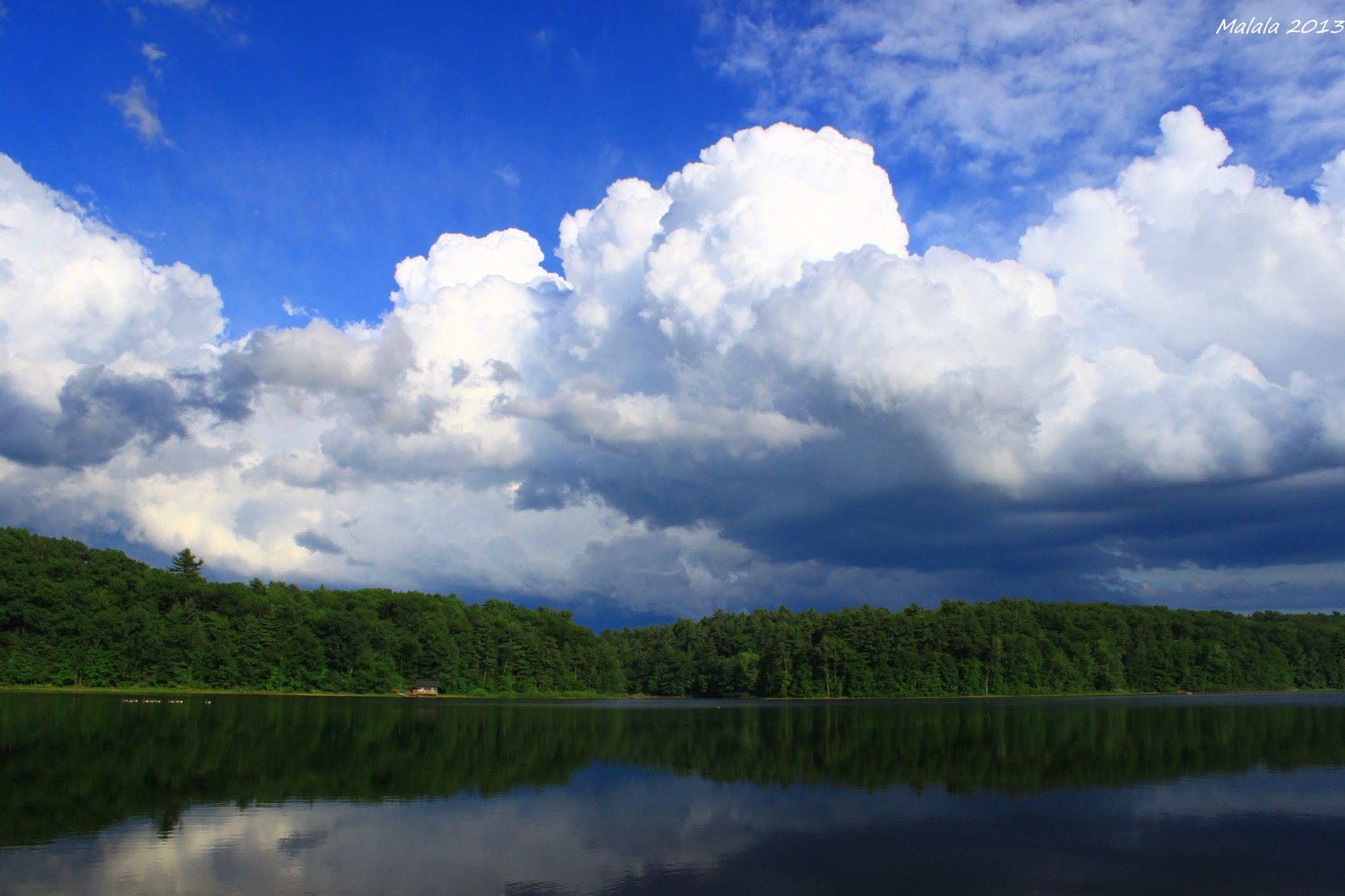 paisaje agua reflexión árboles cielo nubes naturaleza