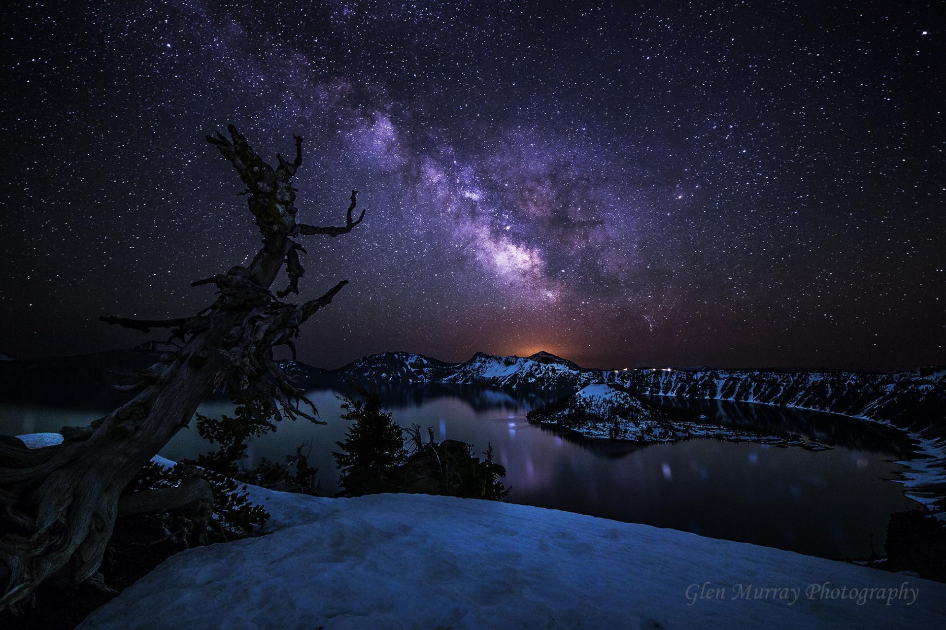 united states state oregon crater lake national park night star milky way tree