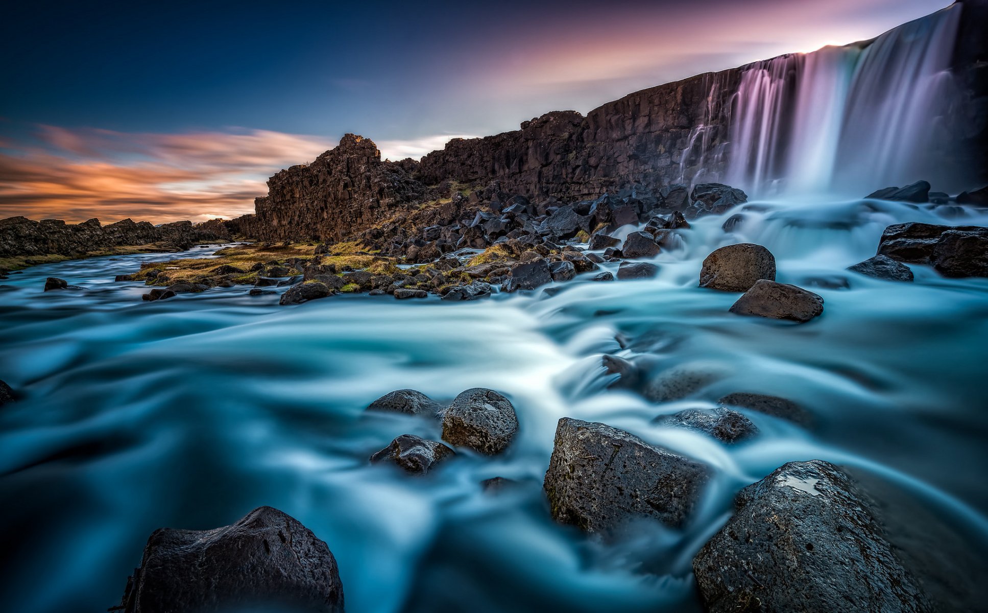 ehsaraurfoss rivière ehsarau arnessysla islande cascade mur rivière pierres