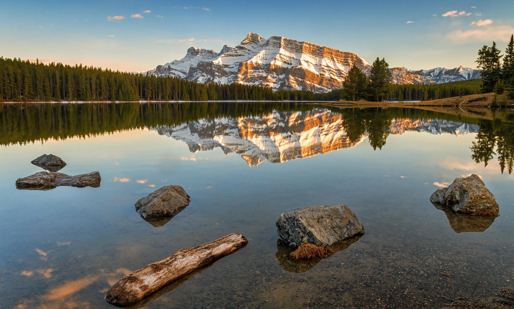 two jack lake mountain lake reflection nature forest