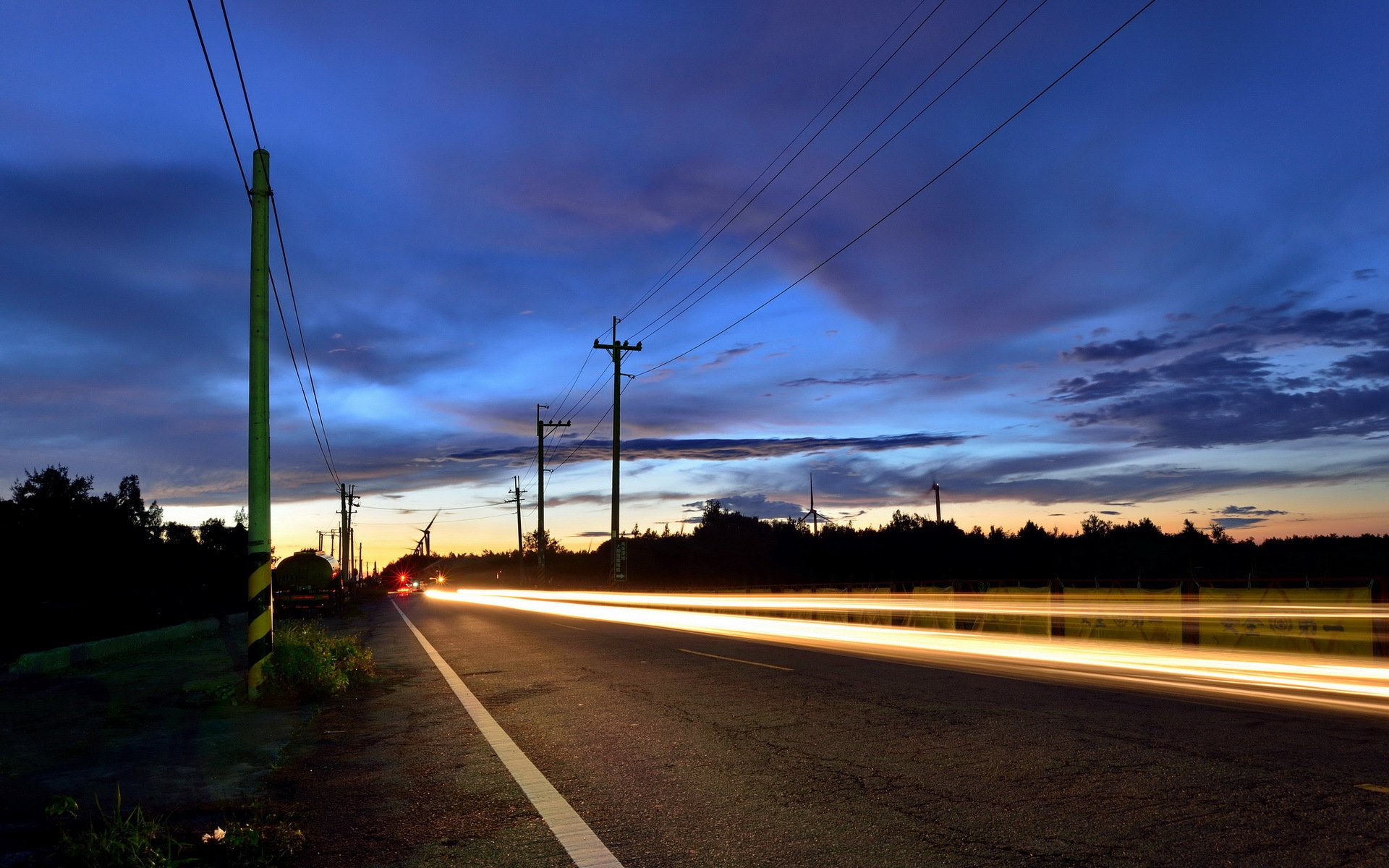 road night light next landscape