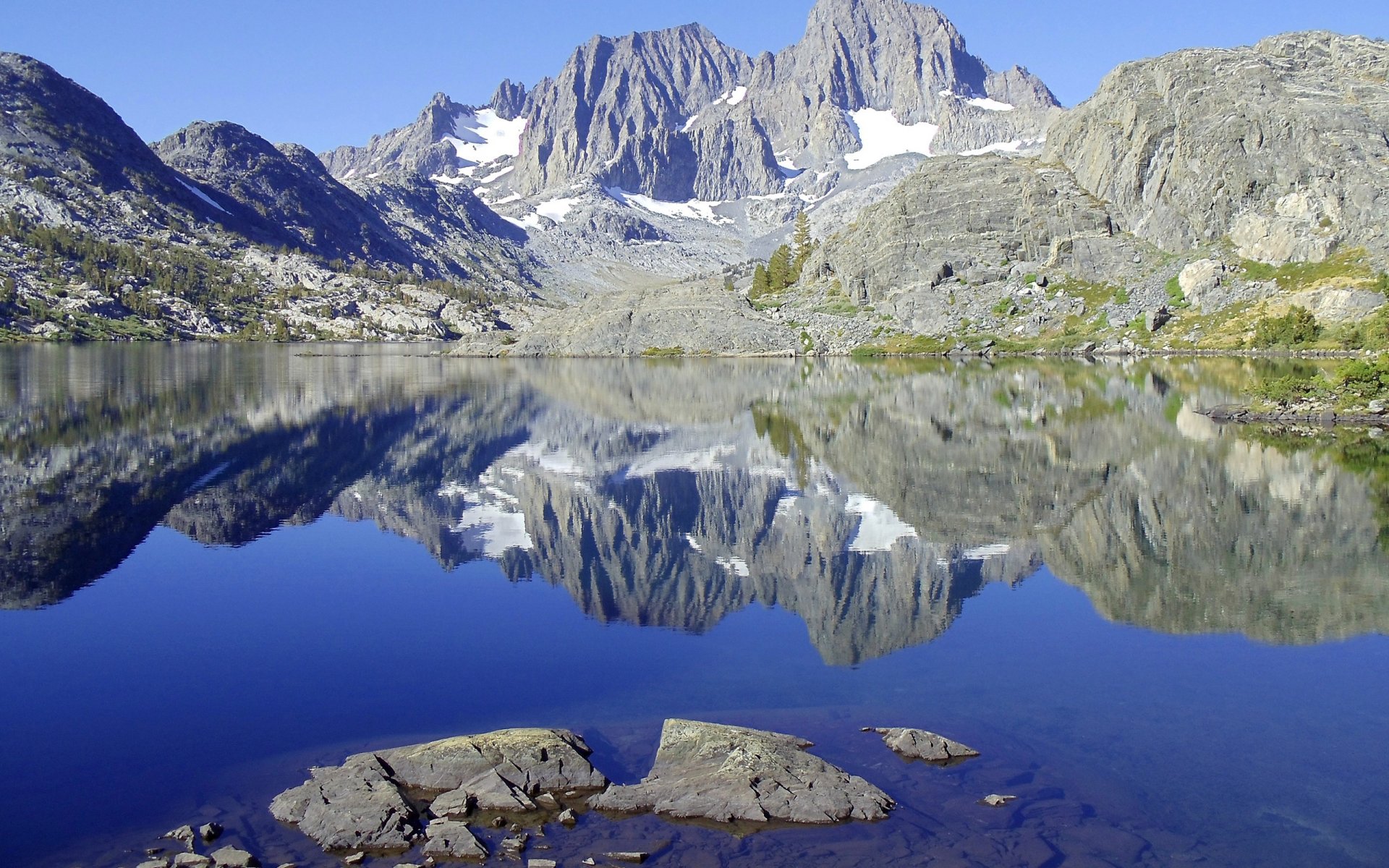 ciel montagnes neige lac réflexion