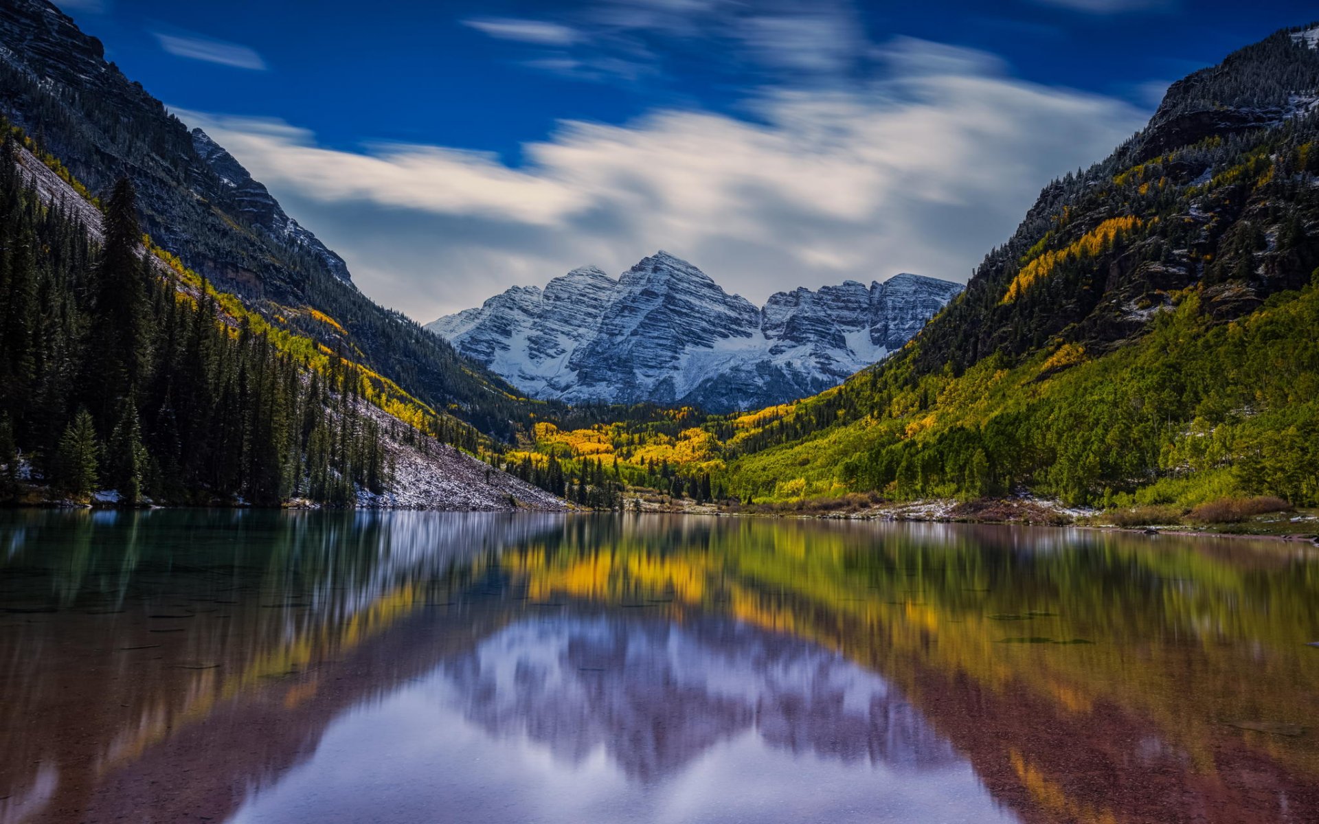 landschaft berge see reflexion wald herbst