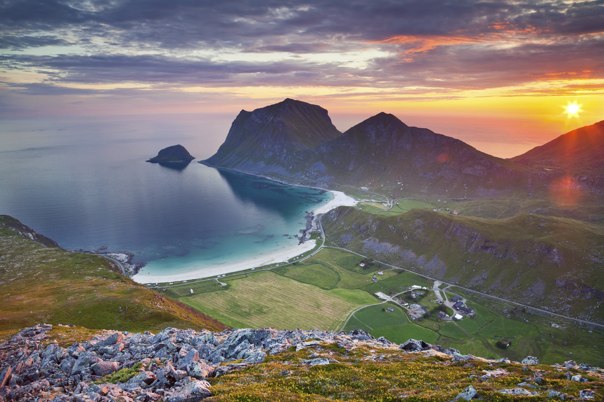 lofoten norway mountain sea sunset sun bay gulf