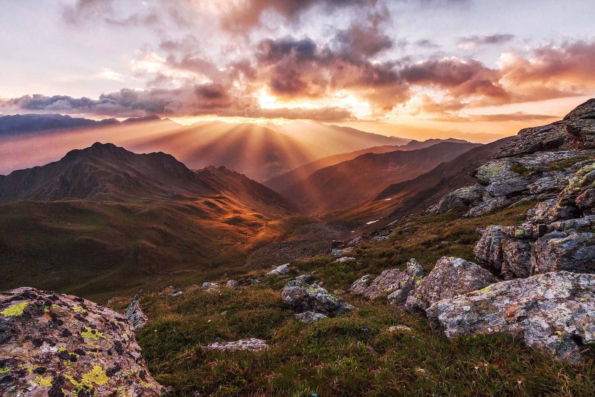 berge sonnenuntergang tal landschaft