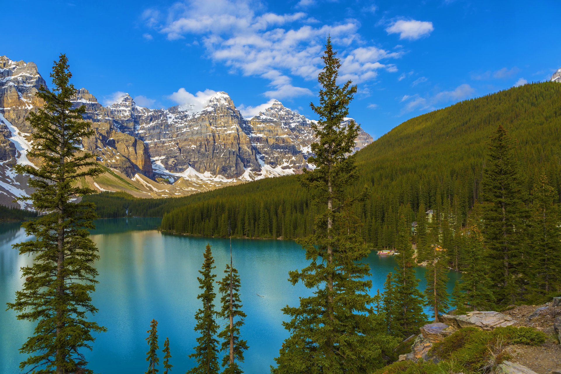 canada moraine parc national de banff alberta lac forêt montagnes roches arbres