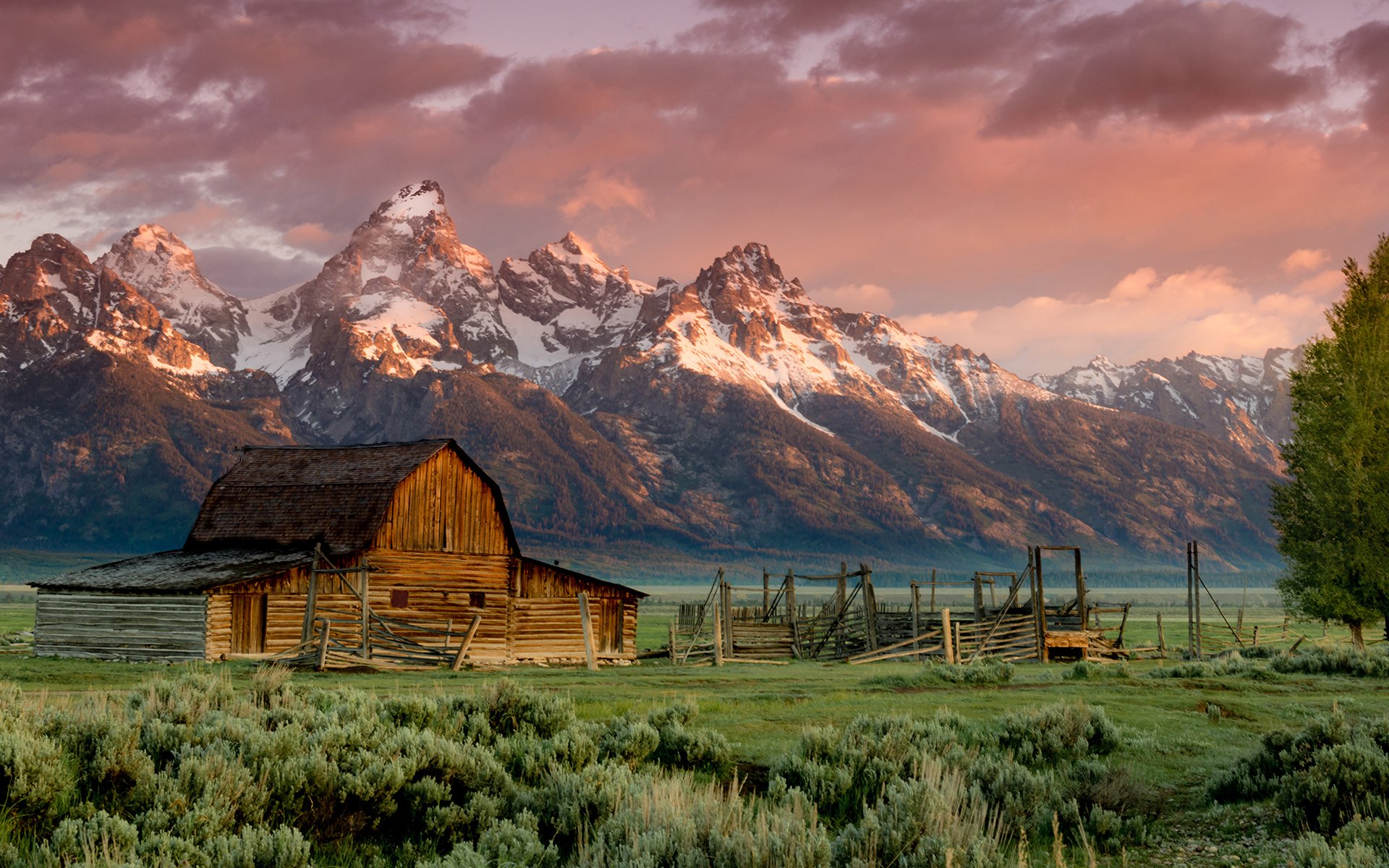 fienile teton montagne rocciose tramonto erba