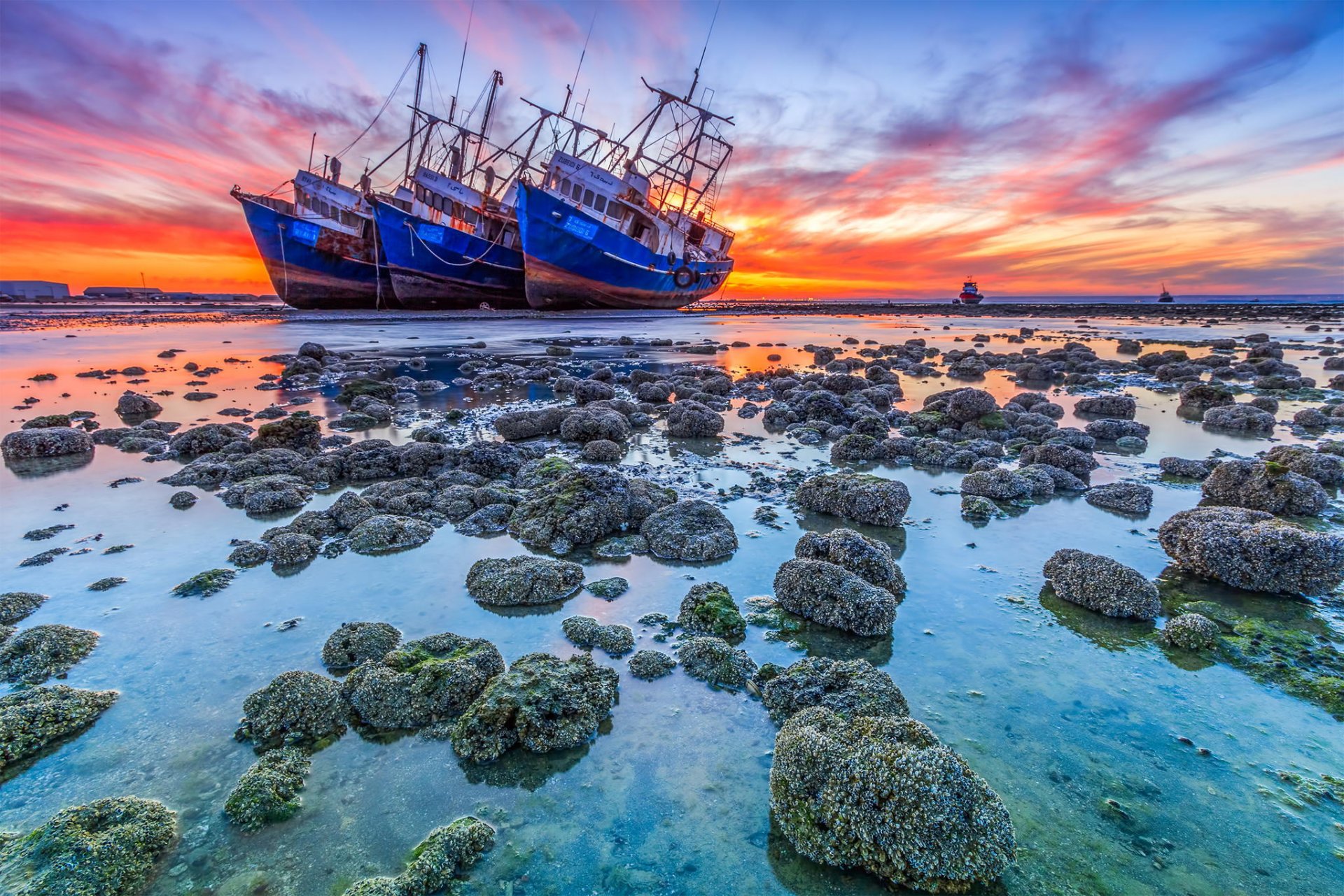 océano barcos amanecer costa encallado naufragio paisaje