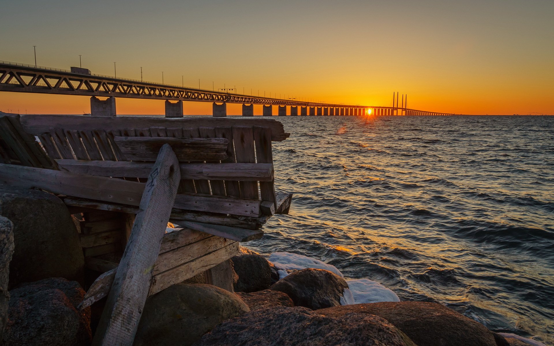 schweden skåne bunkeflostrand sonnenuntergang brücke