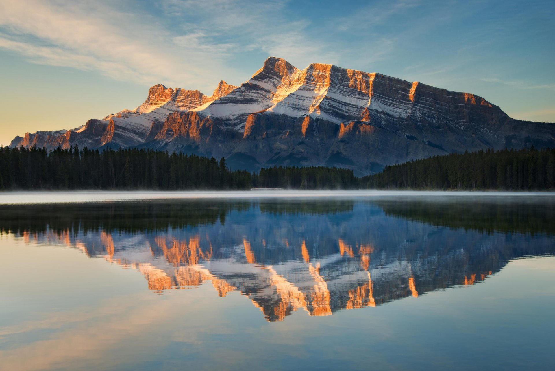 kanada see nationalpark reflexion rundle zwei nest berg wald natur