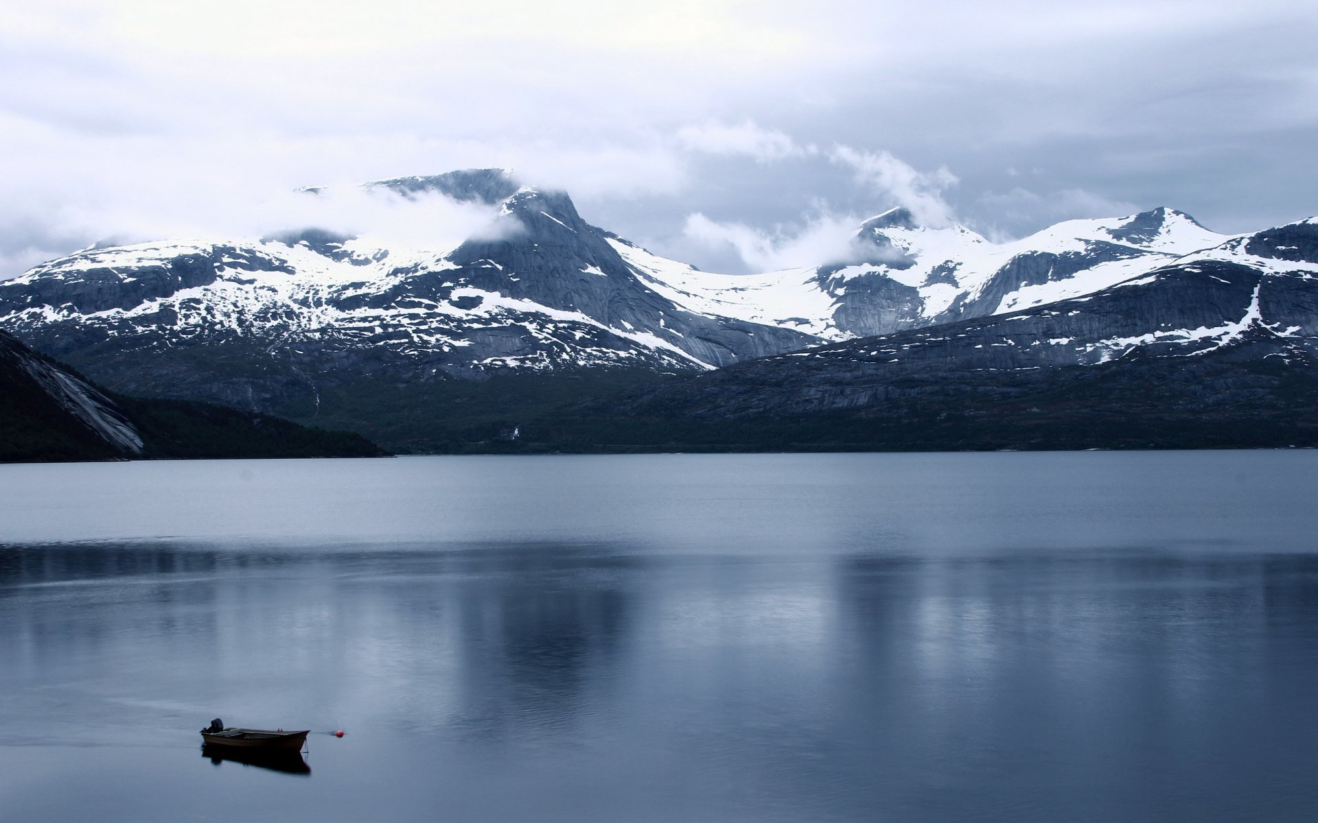 lake mountain boat landscape