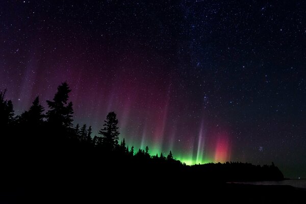 Aurora boreale nel cielo notturno con le stelle