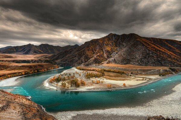 Altai Mountains and the confluence of rivers