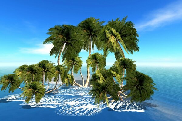 An island with palm trees in the sea