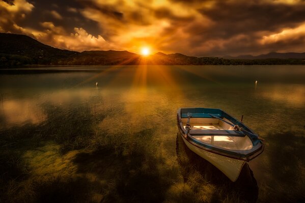 Boat on the lake during sunset