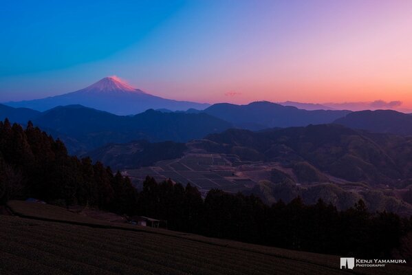 Beautiful sunset. Mount Fuji