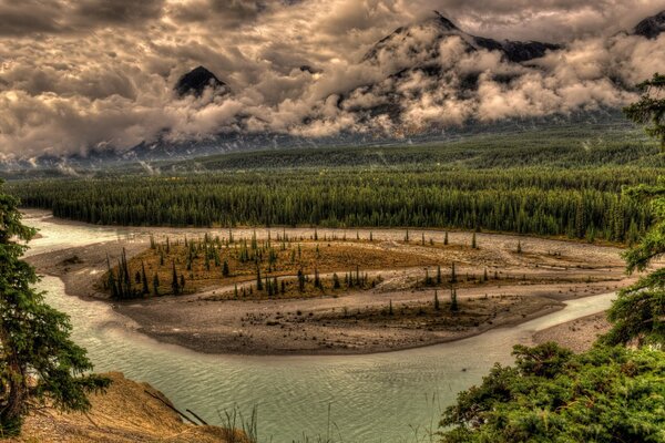 A long river and lots of clouds