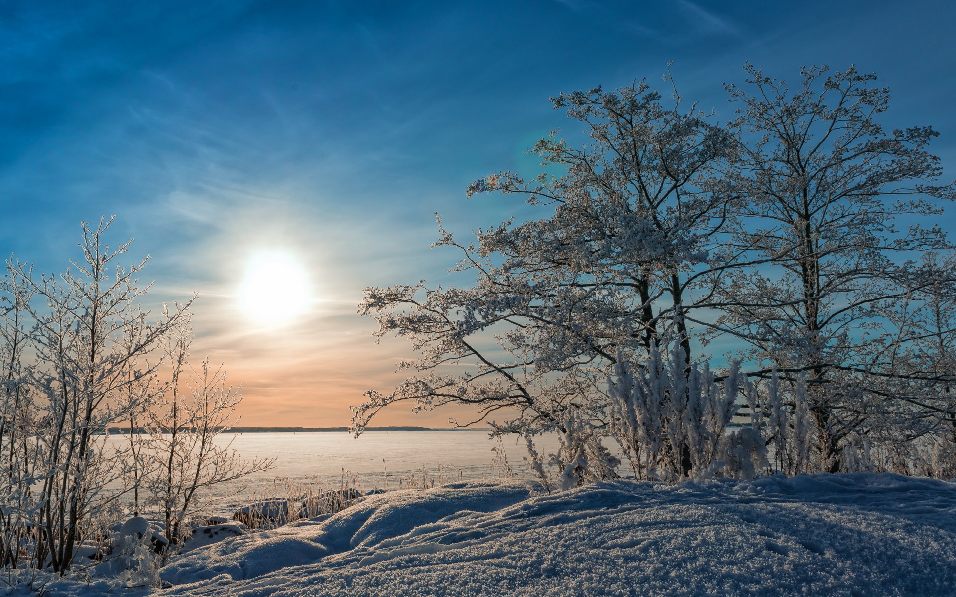 matin hiver lac paysage