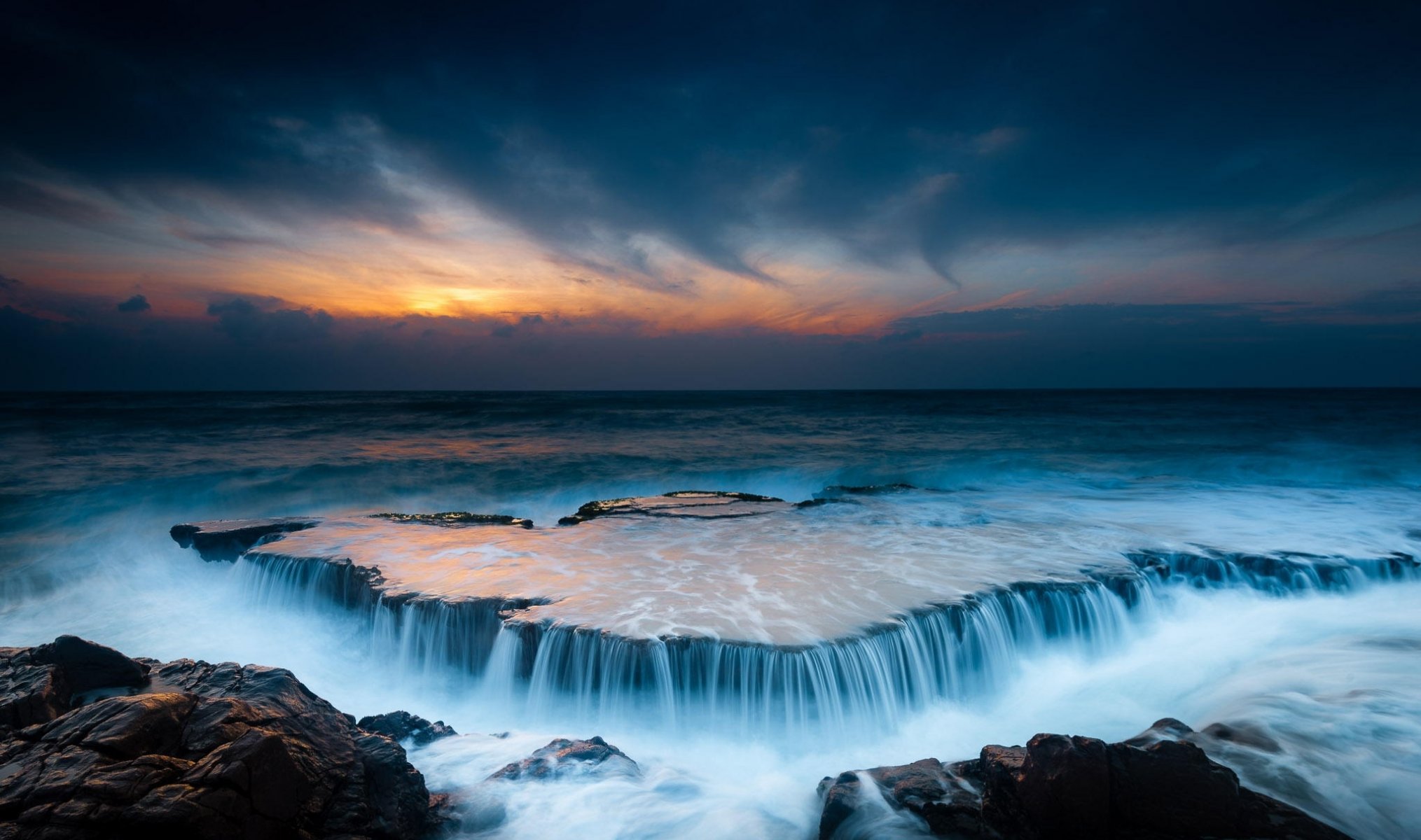 landscape ocean beach stones dawn