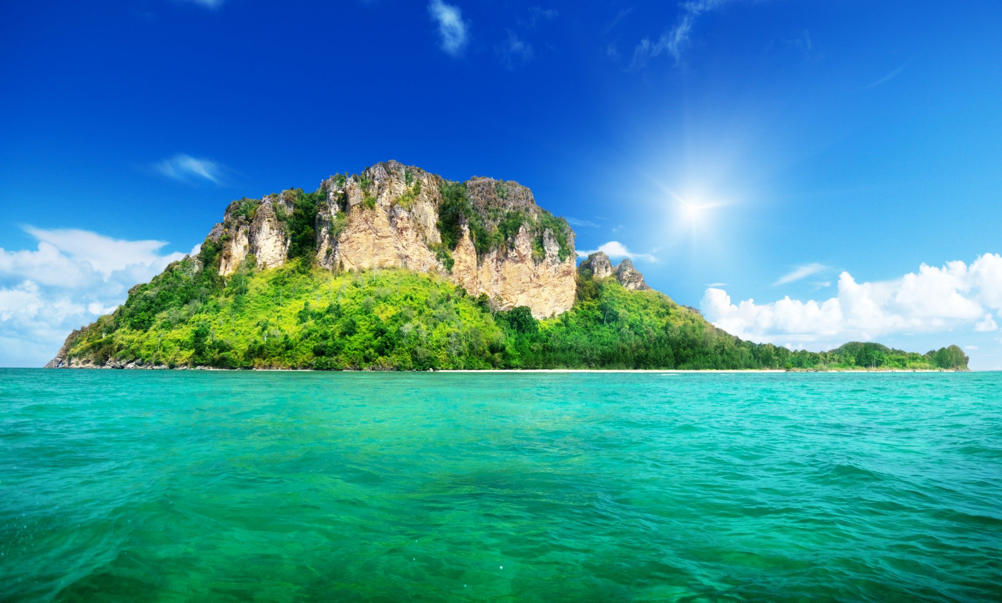 paisaje naturaleza mar isla árboles verde cielo nubes