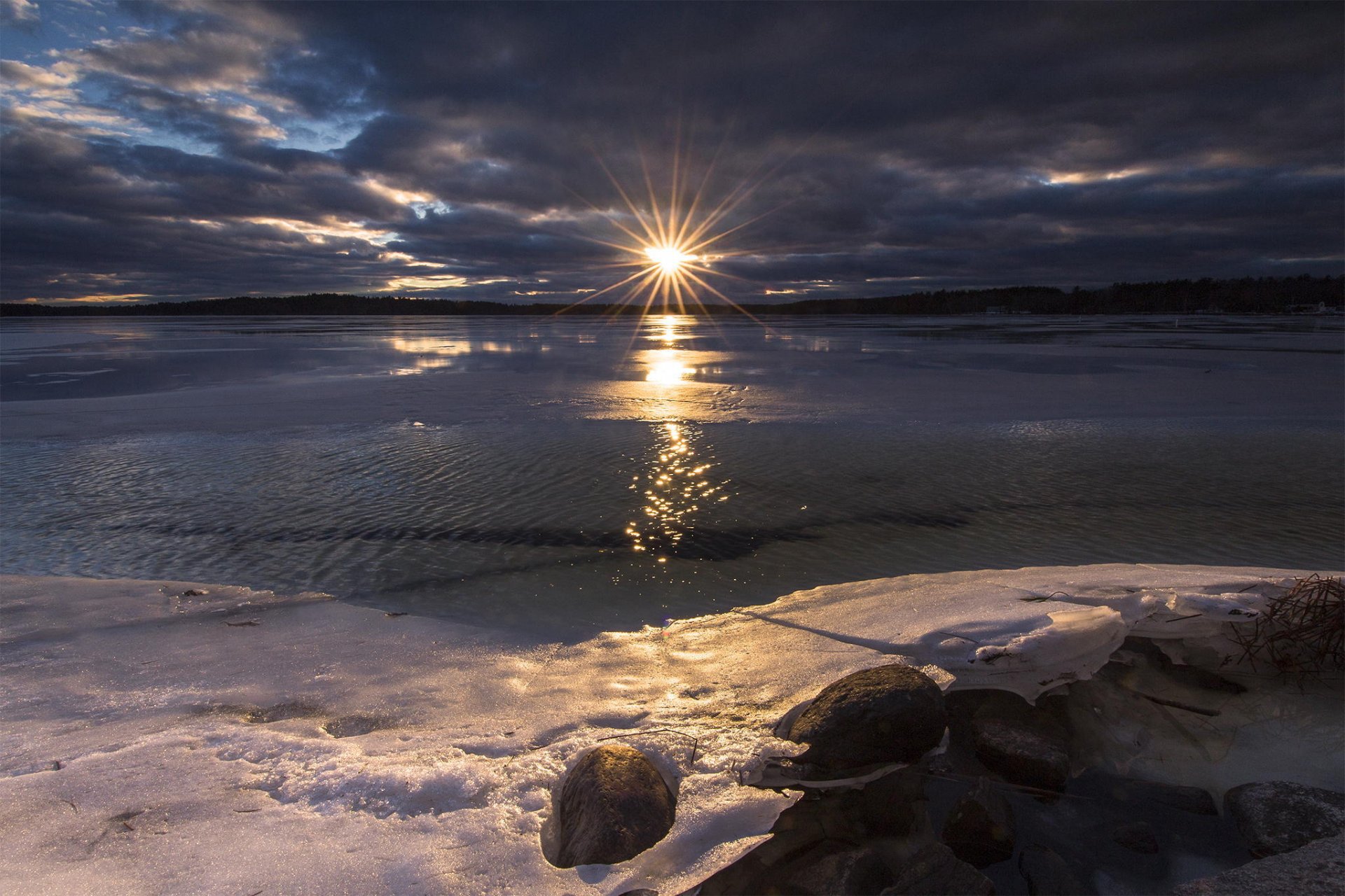 nowa anglia jezioro massabesic new hampshire słońce odwilż